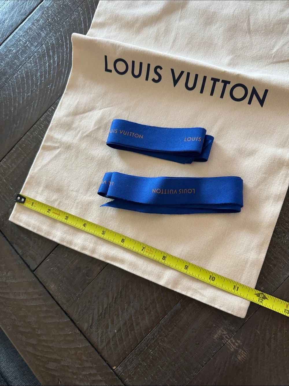 Louis Vuitton Beige Dust Bag with Blue Logo Ribbon